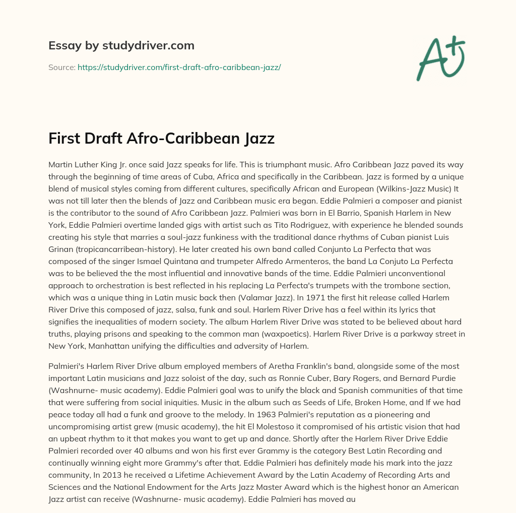First Draft Afro-Caribbean Jazz essay