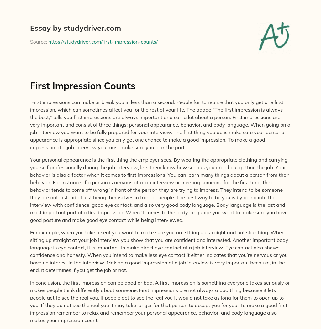 First Impression Counts essay
