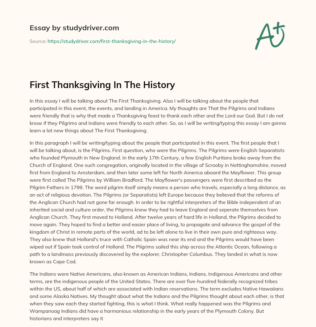 First Thanksgiving in the History essay