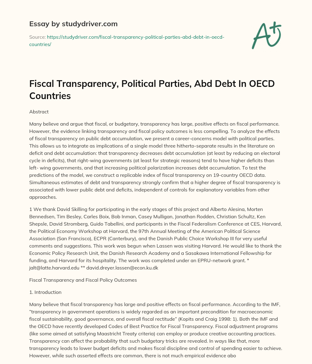 Fiscal Transparency, Political Parties, Abd Debt in OECD Countries essay