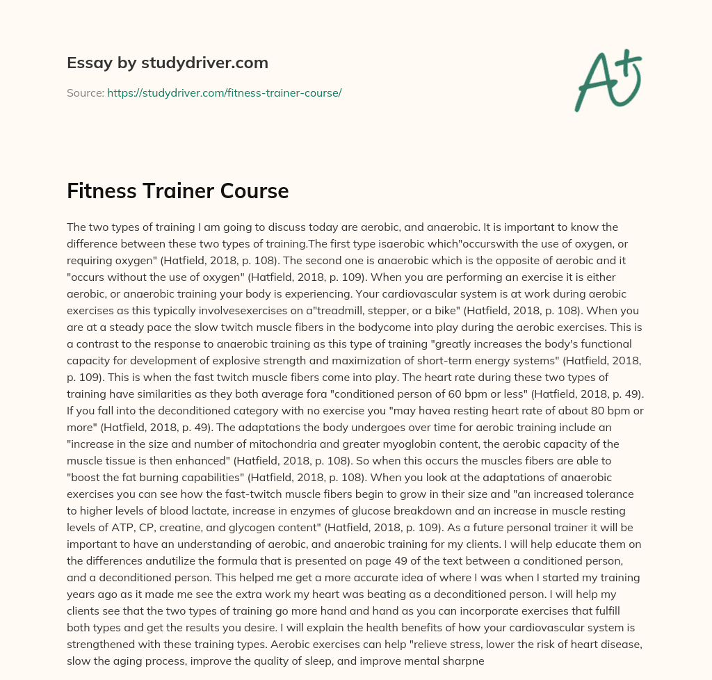 Fitness Trainer Course essay