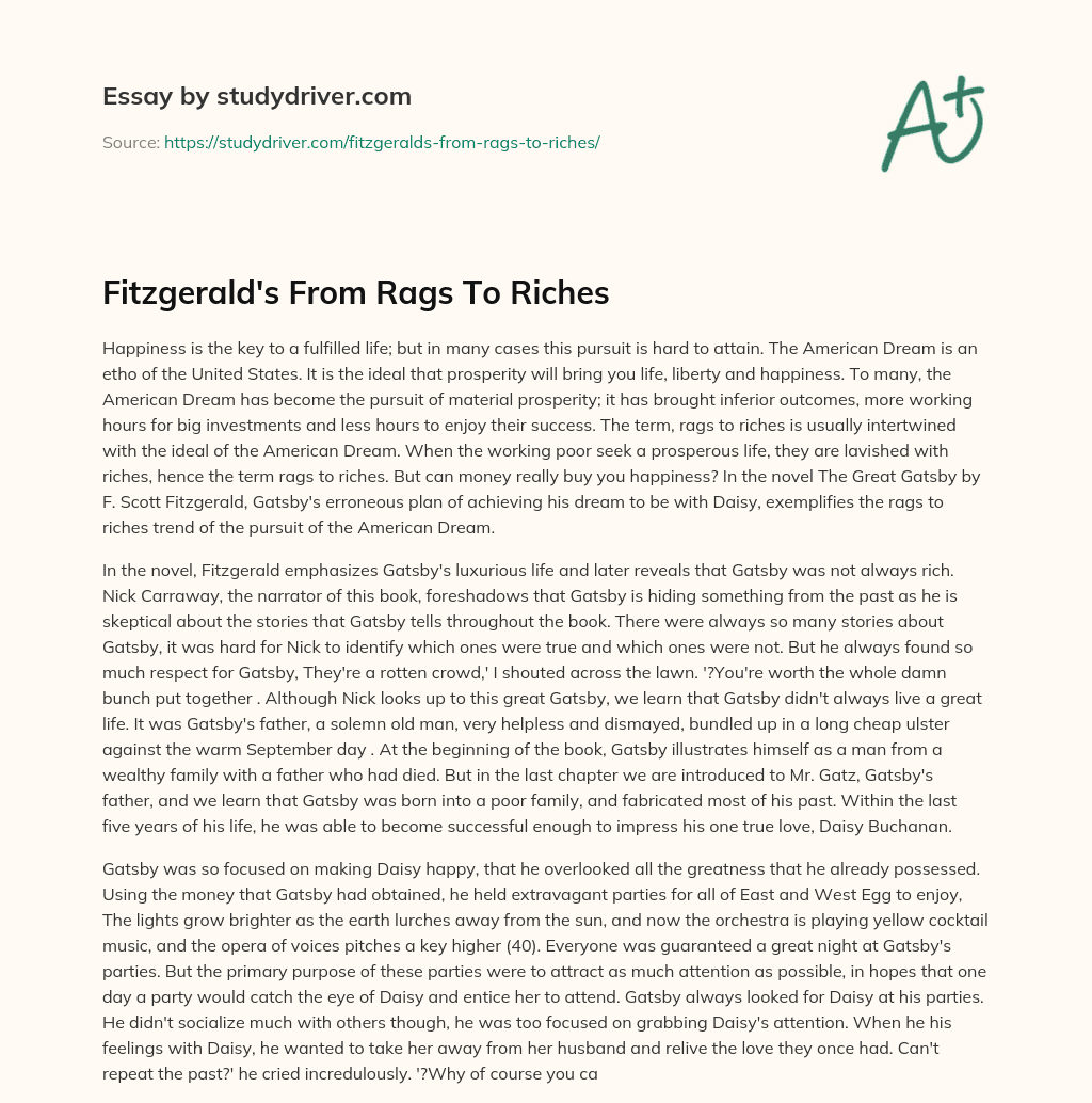Fitzgerald’s from Rags to Riches essay