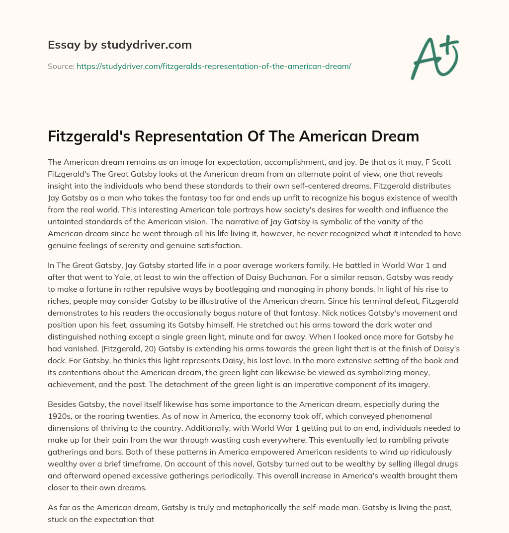 Fitzgerald’s Representation of the American Dream essay