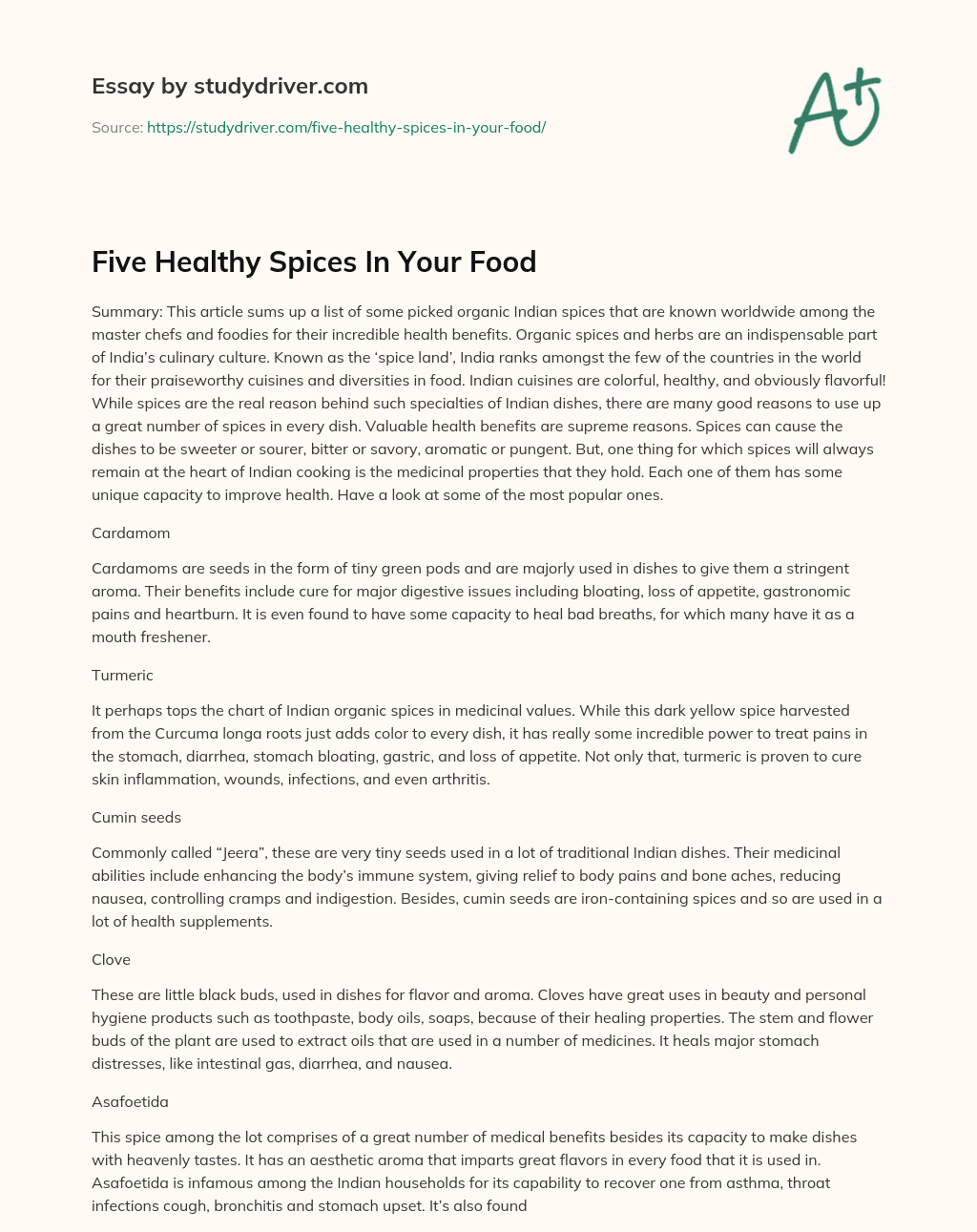 Five Healthy Spices in your Food essay