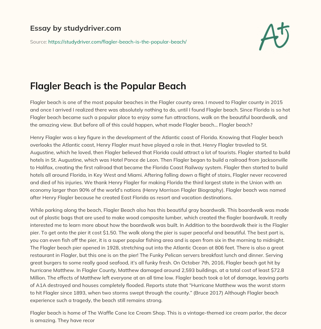 Flagler Beach is the Popular Beach essay