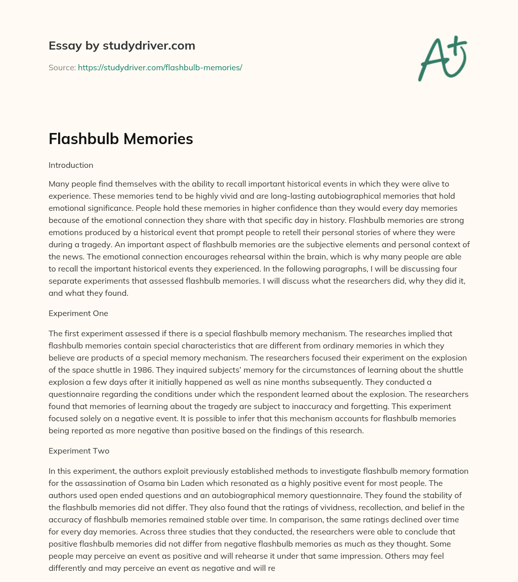 Flashbulb Memories essay