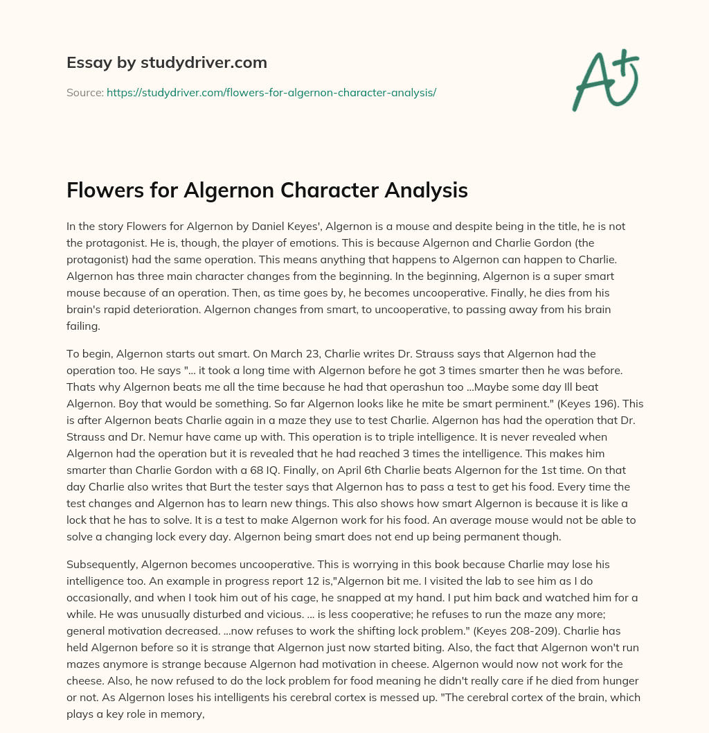 Flowers for Algernon Character Analysis essay