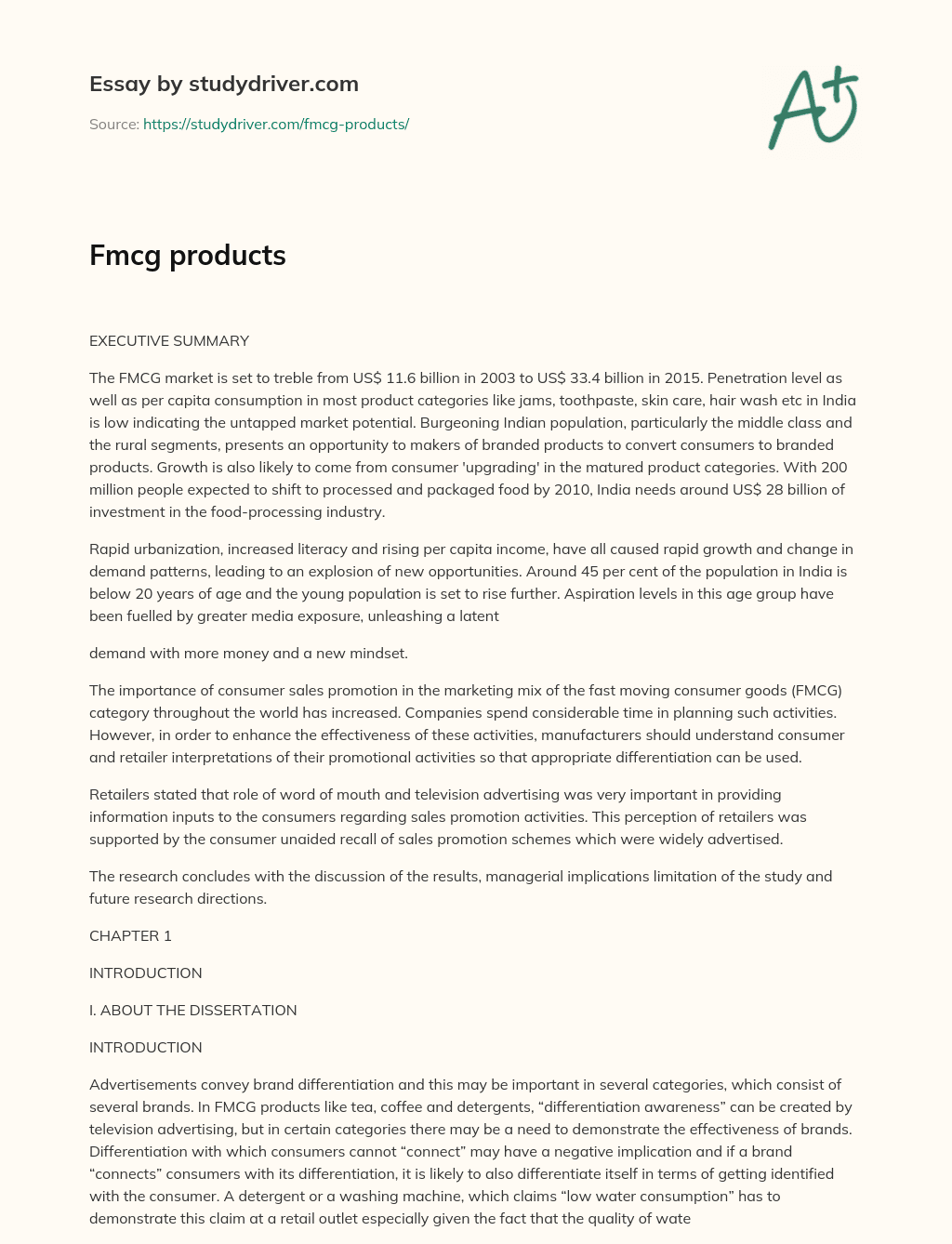 Fmcg Products essay