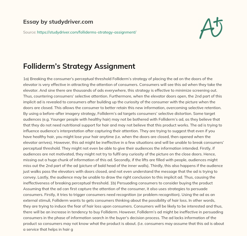 Folliderm’s Strategy Assignment essay