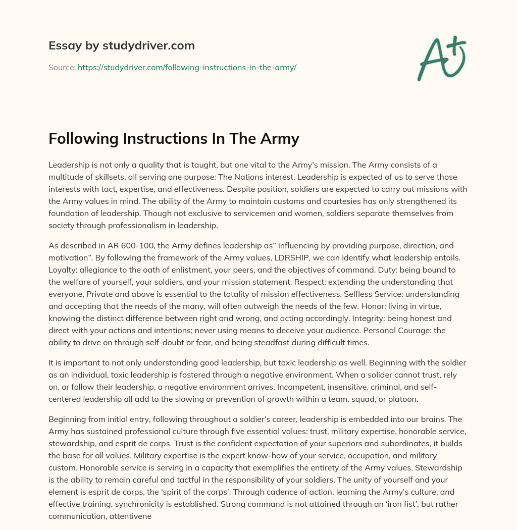 Following Instructions in the Army essay