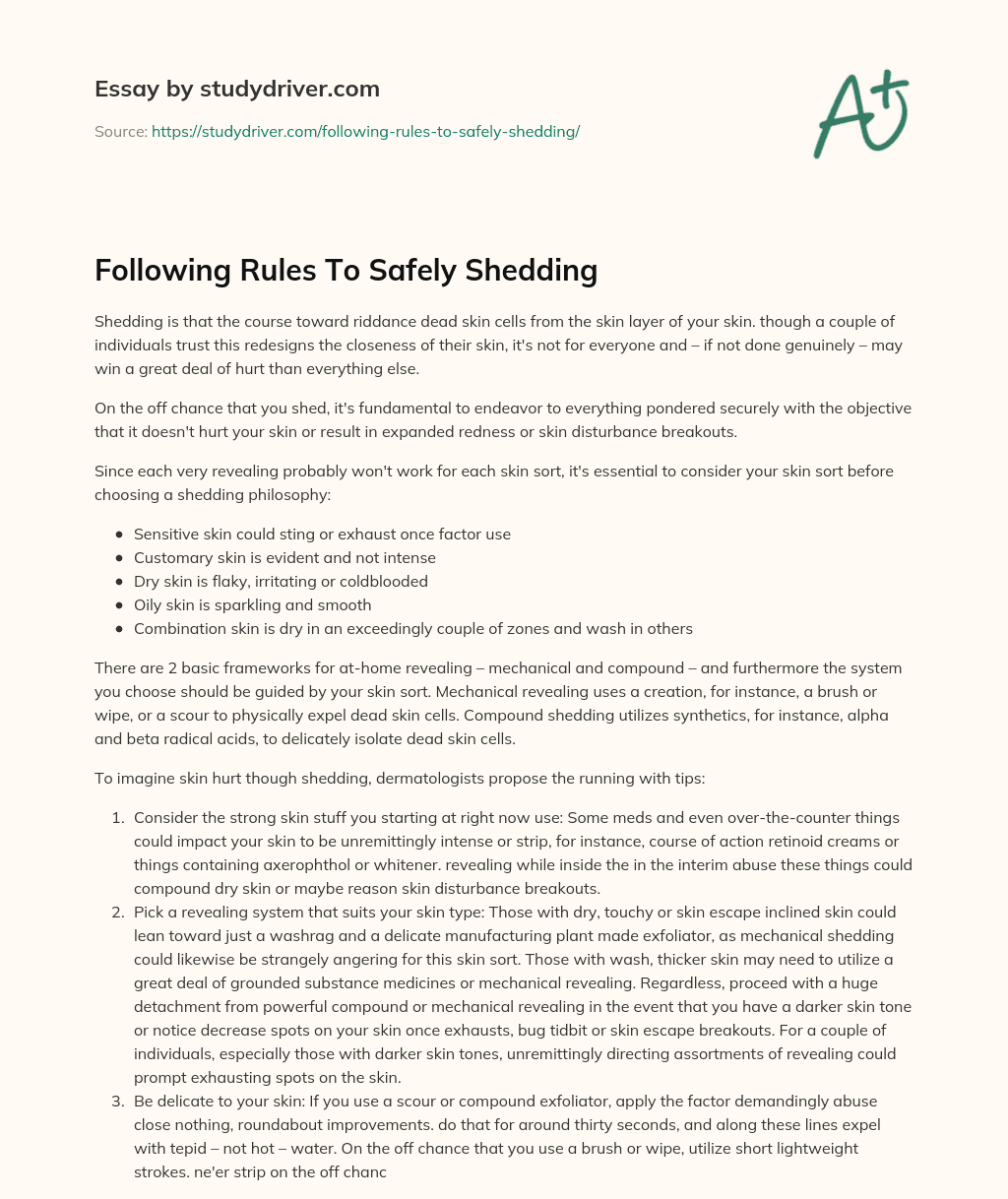 Following Rules to Safely Shedding essay