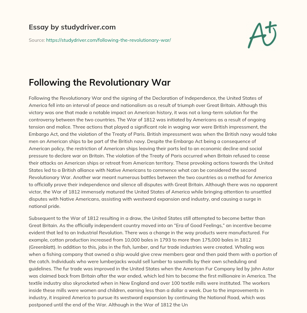 Following the Revolutionary War essay