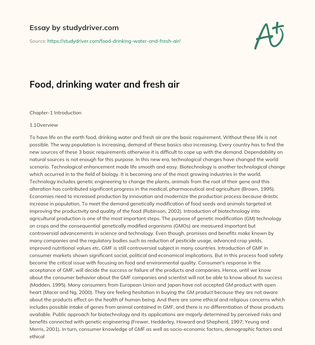 Food, Drinking Water and Fresh Air essay