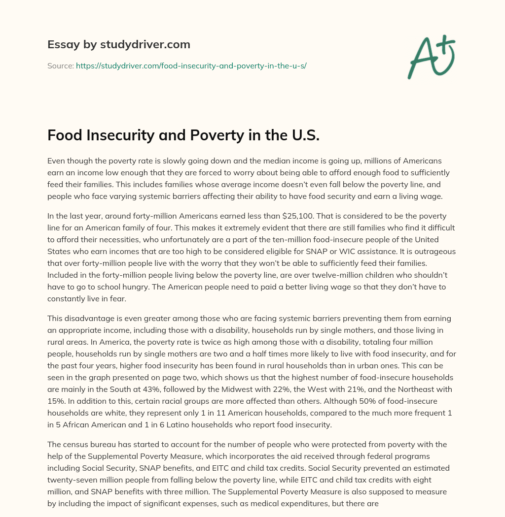 Food Insecurity and Poverty in the U.S. essay