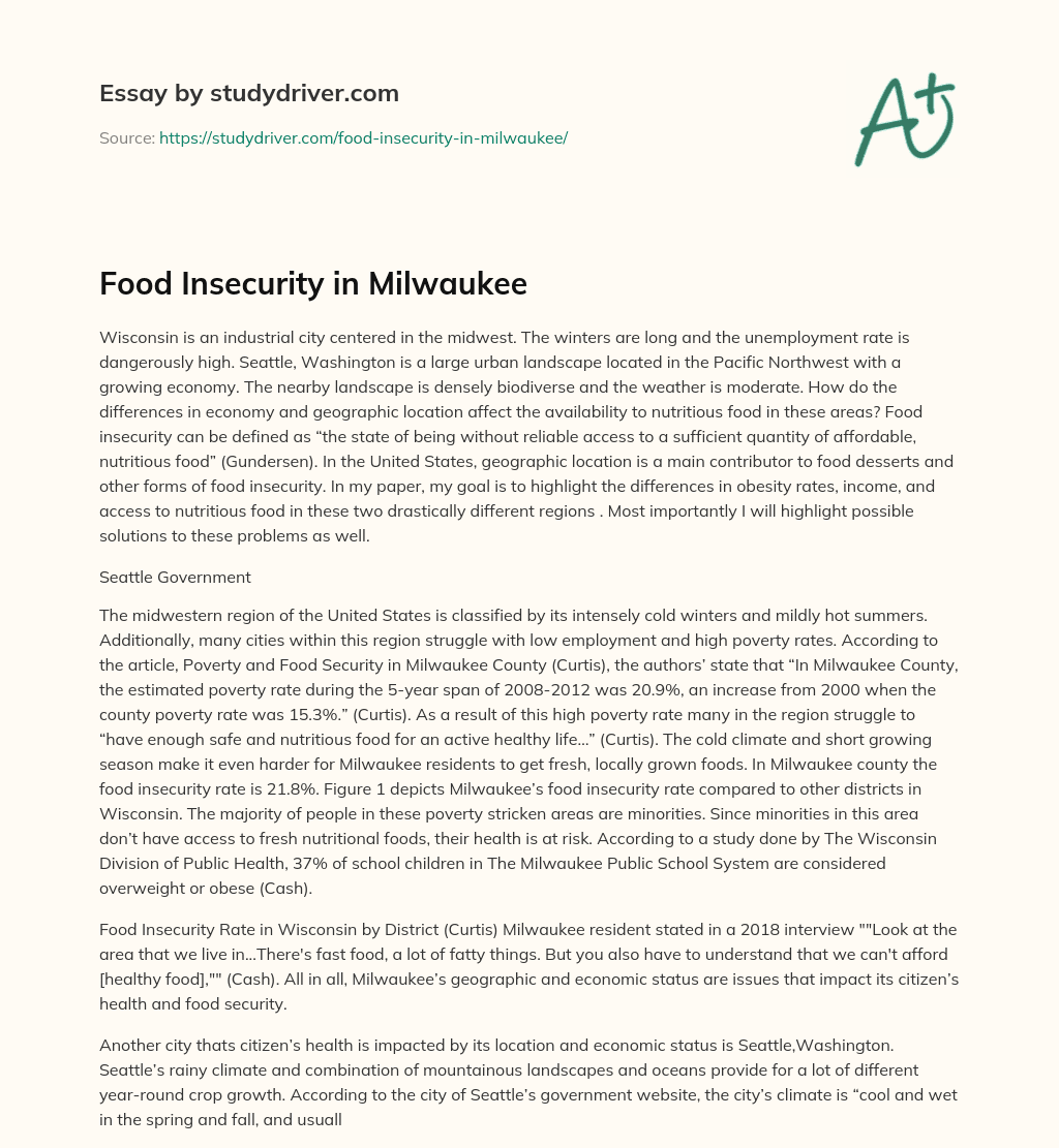 Food Insecurity in Milwaukee essay