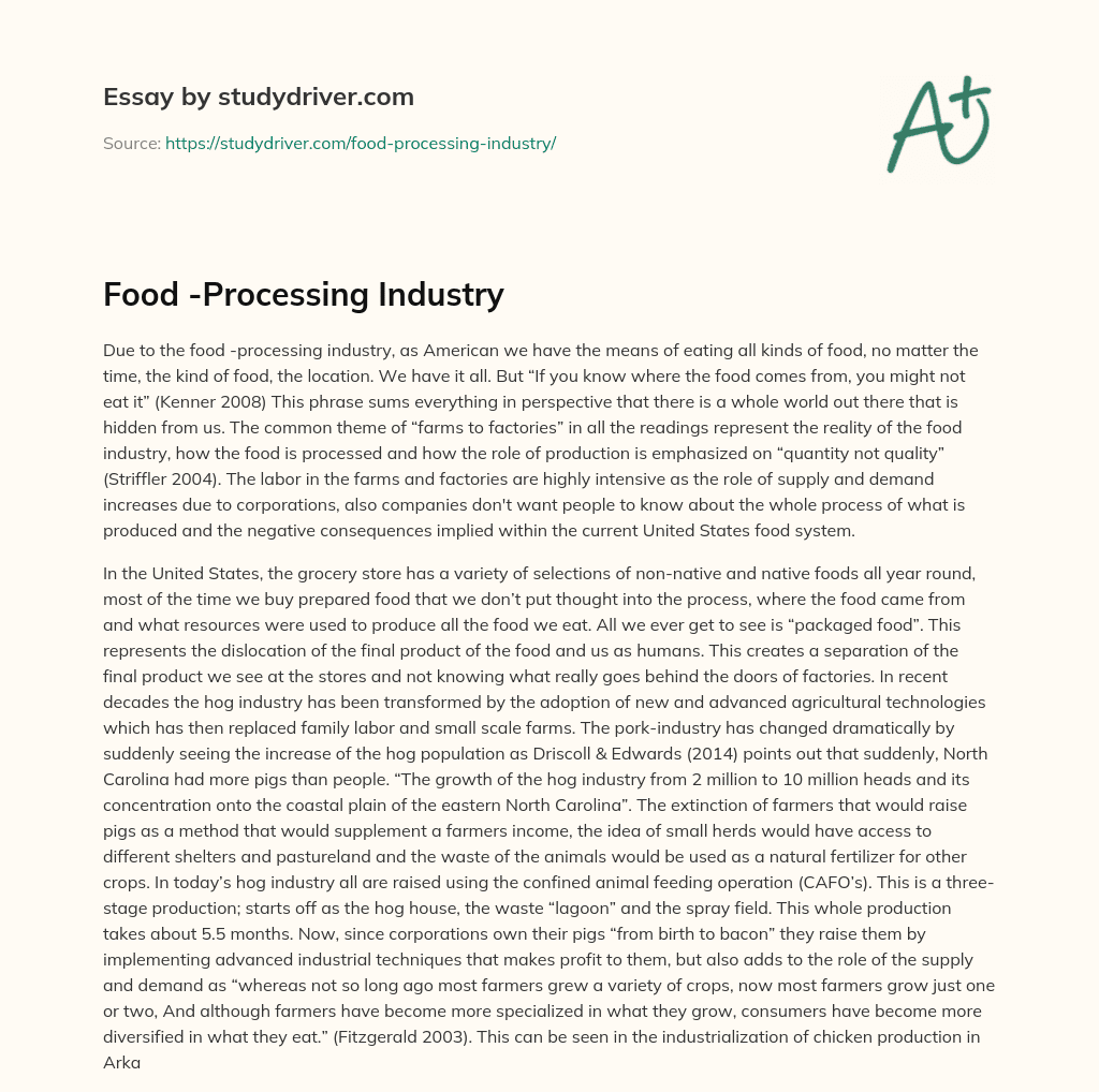 Food -Processing Industry essay
