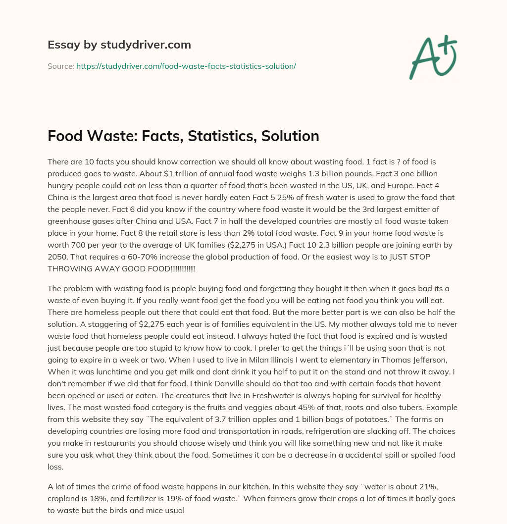 Food Waste: Facts, Statistics, Solution essay