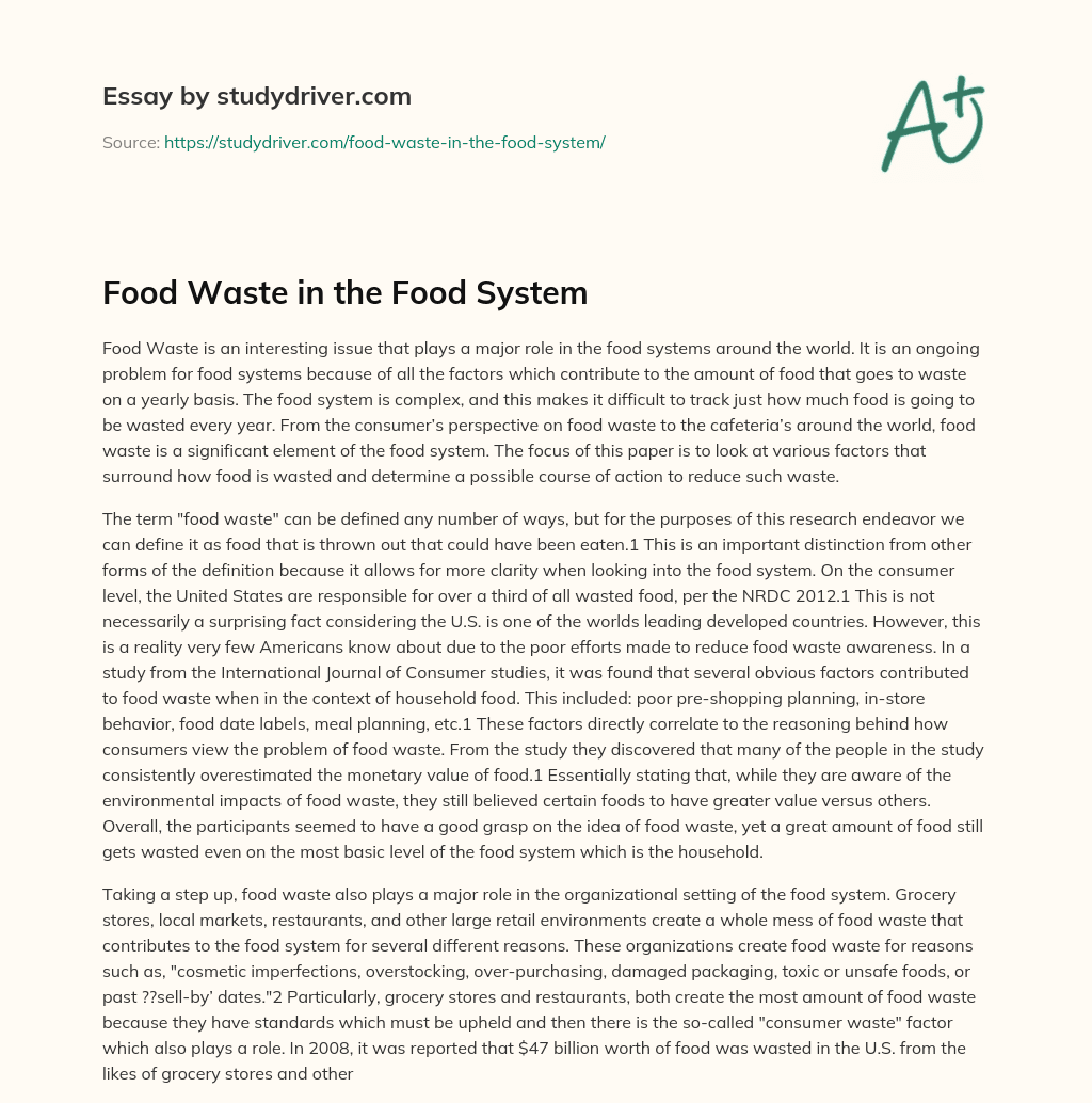 Food Waste in the Food System essay