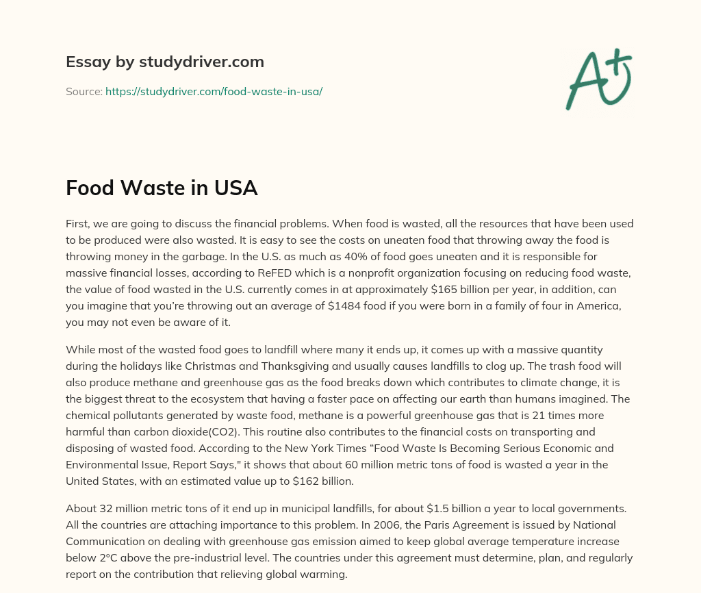 Food Waste in USA essay