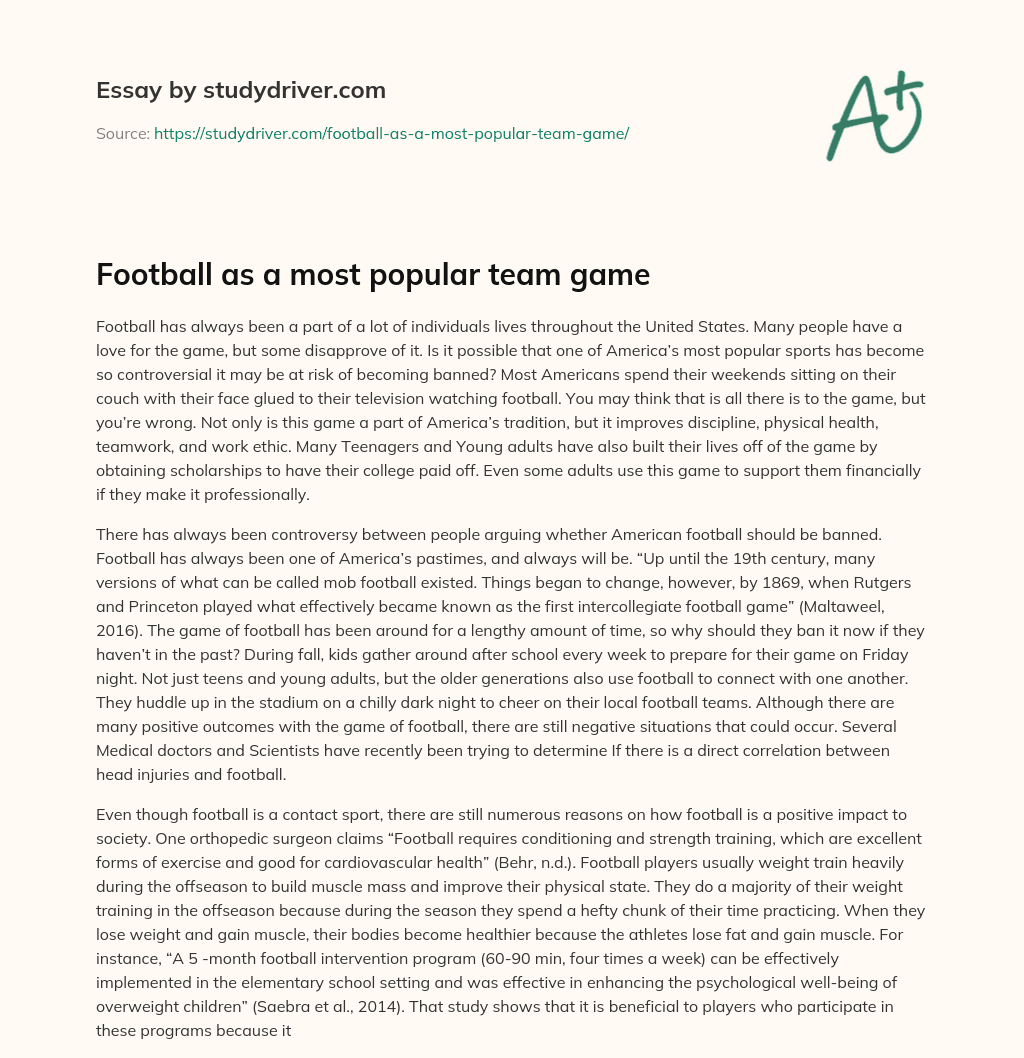 Football as a most Popular Team Game essay