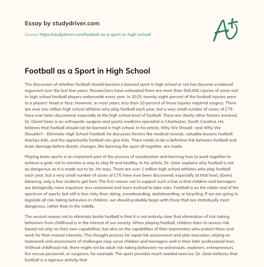 Football as a Sport in High School essay