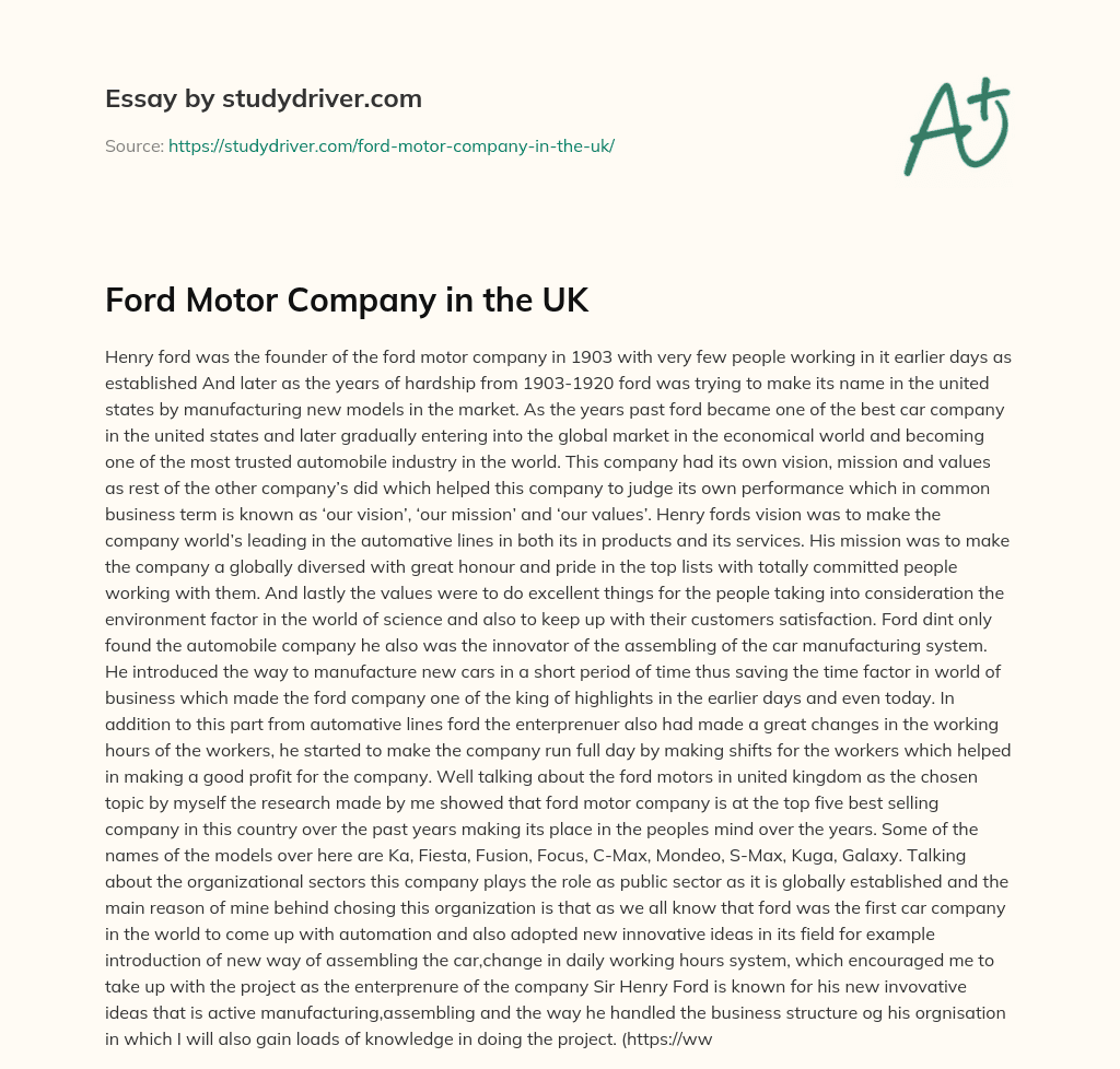 Ford Motor Company in the UK essay