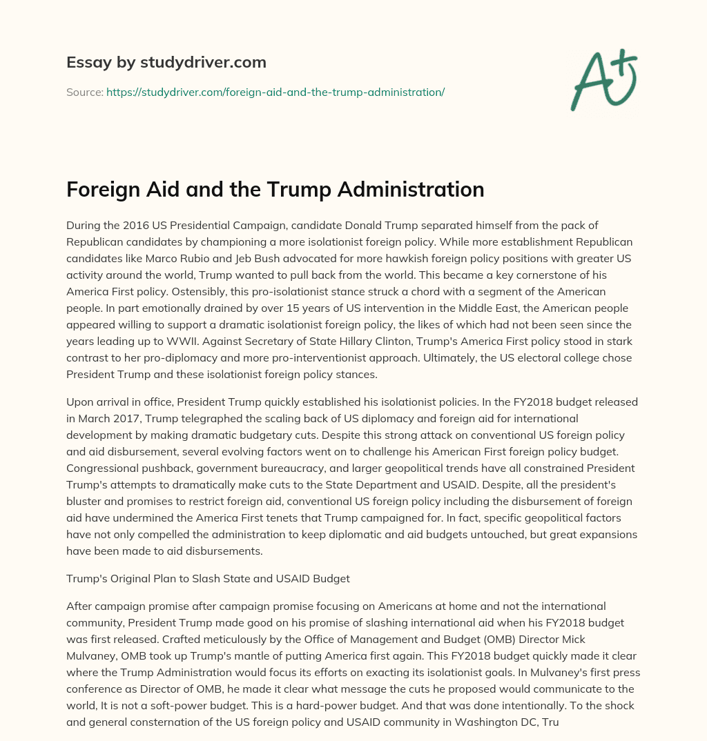 Foreign Aid and the Trump Administration essay