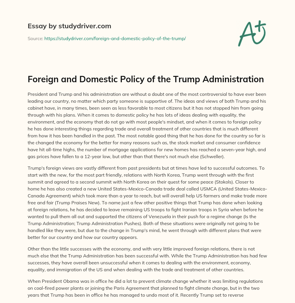 Foreign and Domestic Policy of the Trump Administration essay