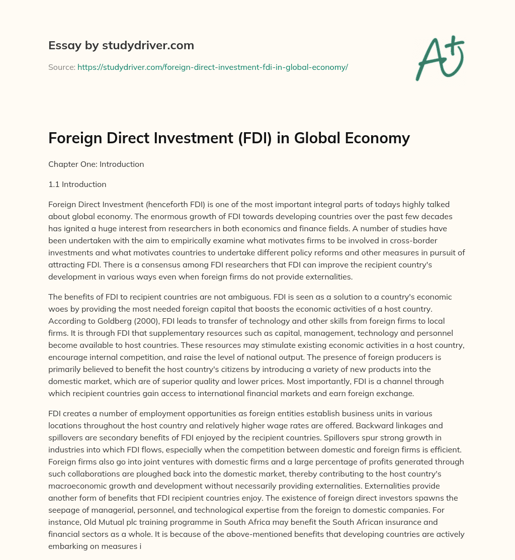 Foreign Direct Investment (FDI) in Global Economy essay