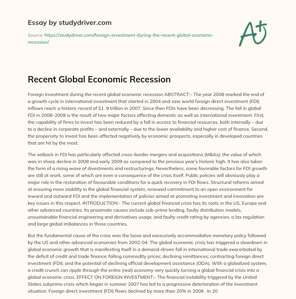 Recent Global Economic Recession essay