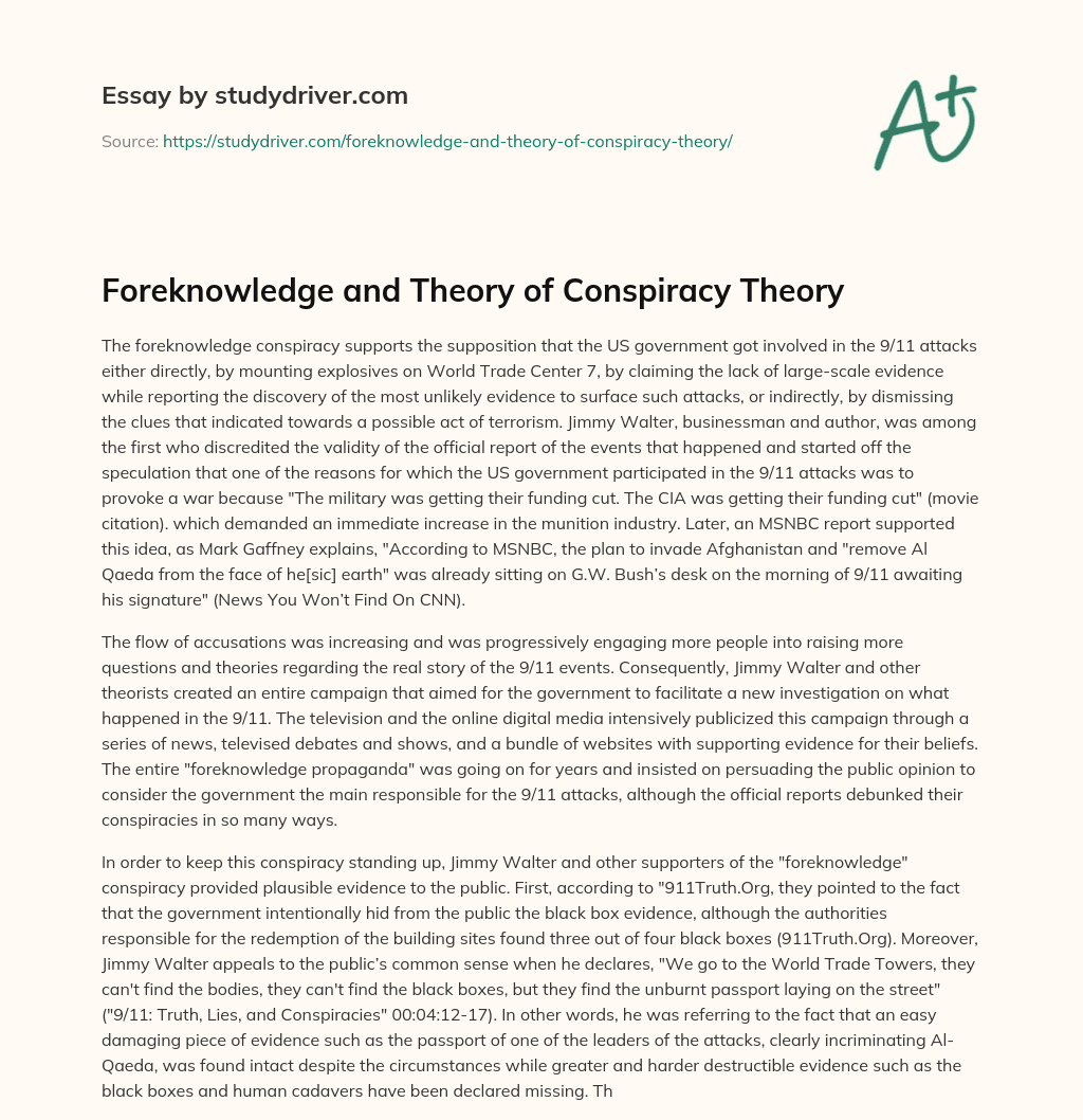 Foreknowledge and Theory of Conspiracy Theory essay