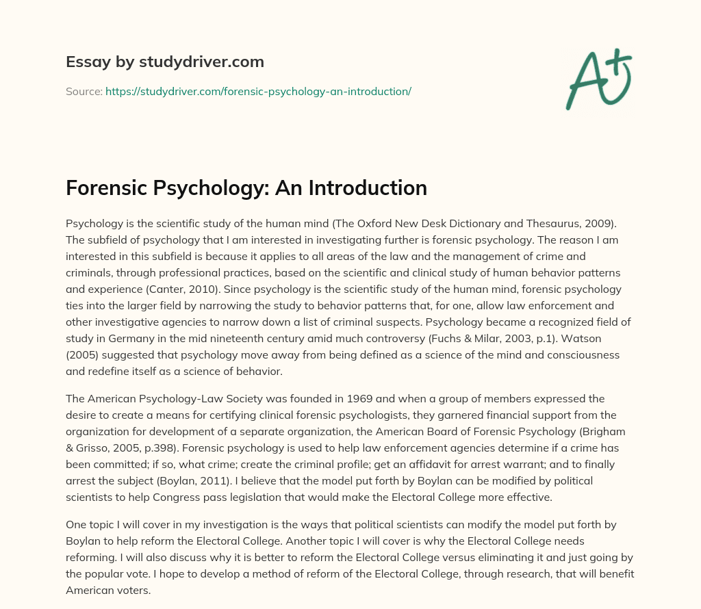 Forensic Psychology: an Introduction essay