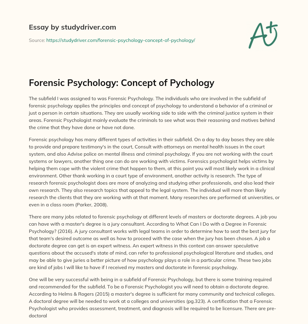 Forensic Psychology: Concept of Pychology essay