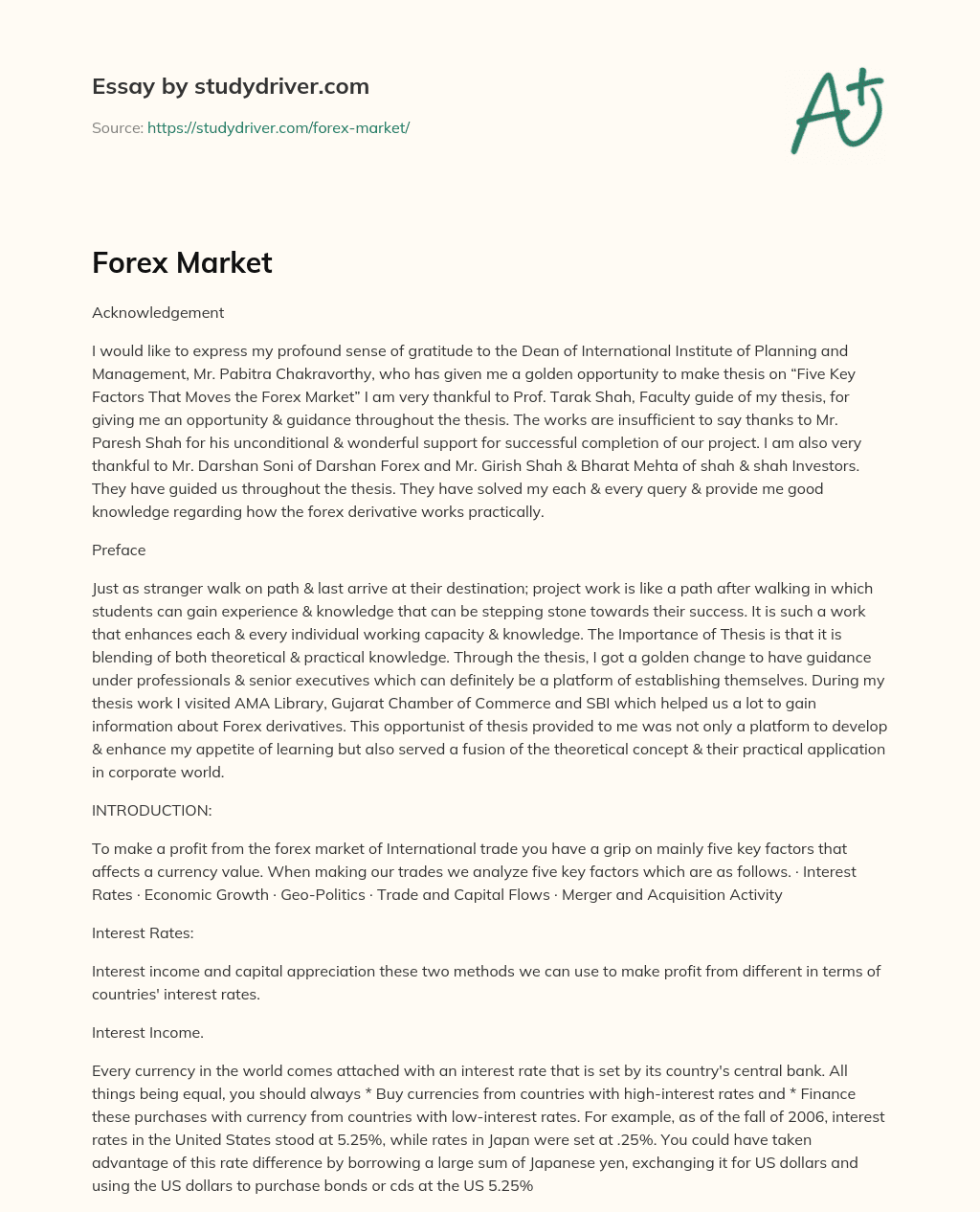 Forex Market essay