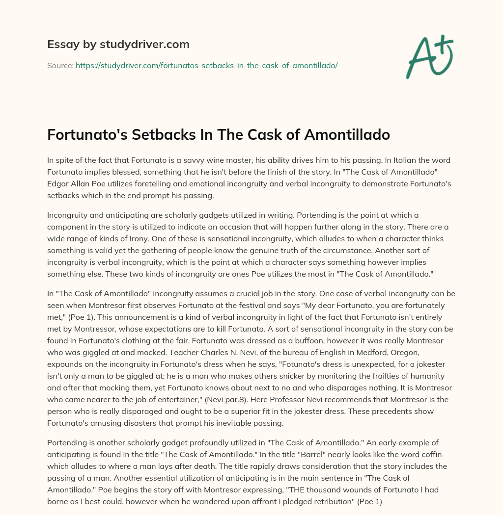 Fortunato’s Setbacks in the Cask of Amontillado essay