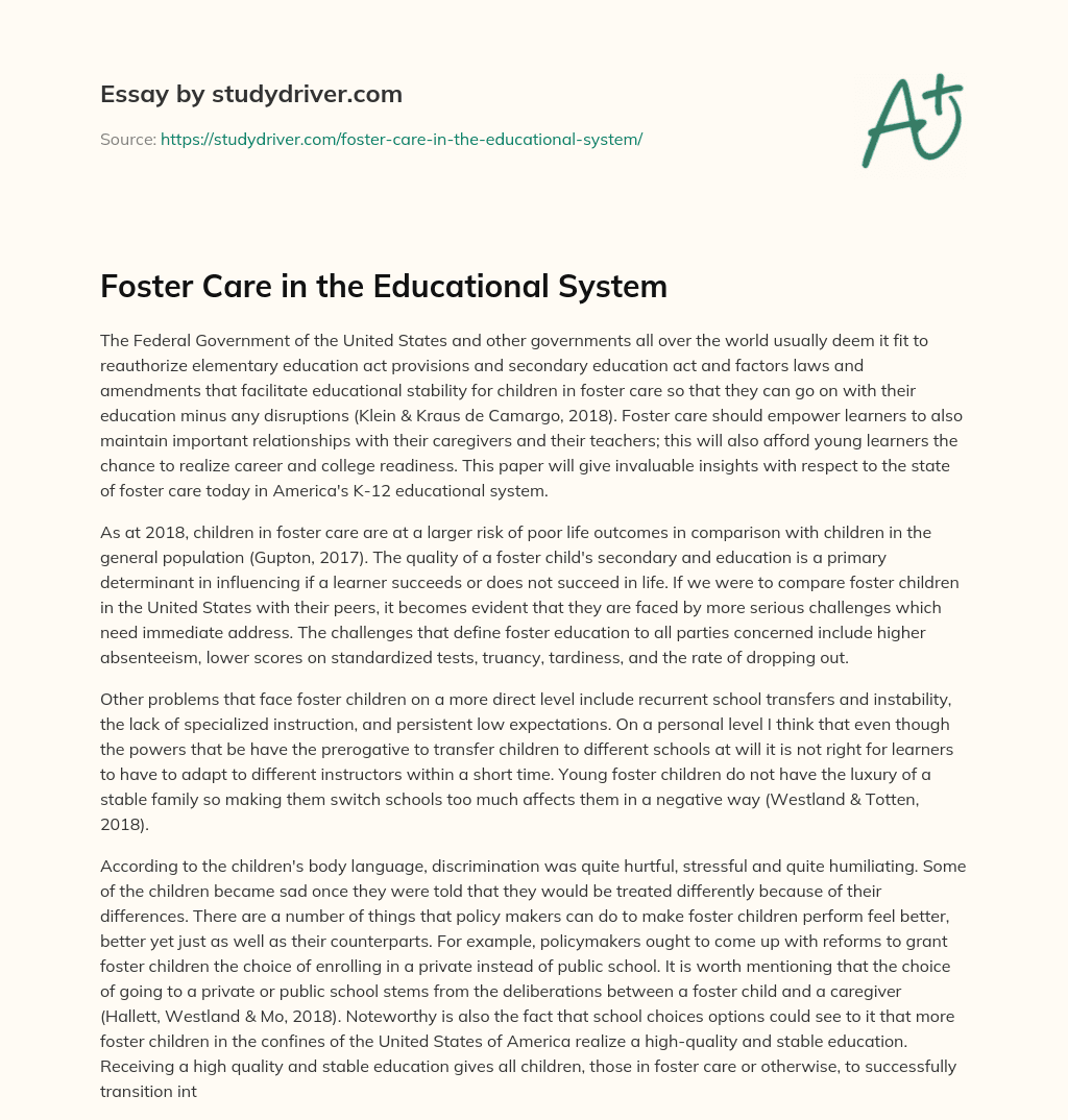 Foster Care in the Educational System essay