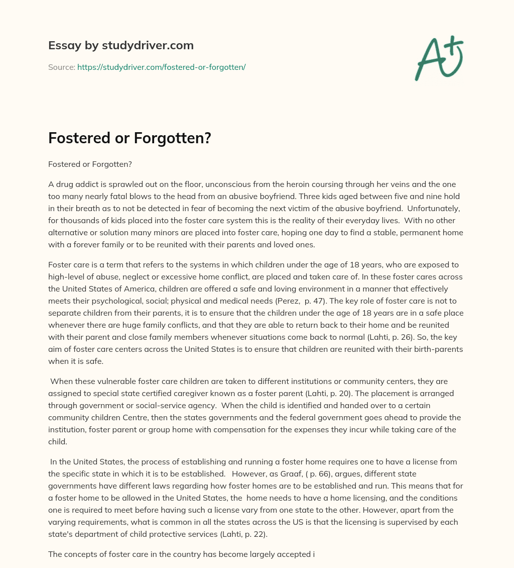 Fostered or Forgotten? essay