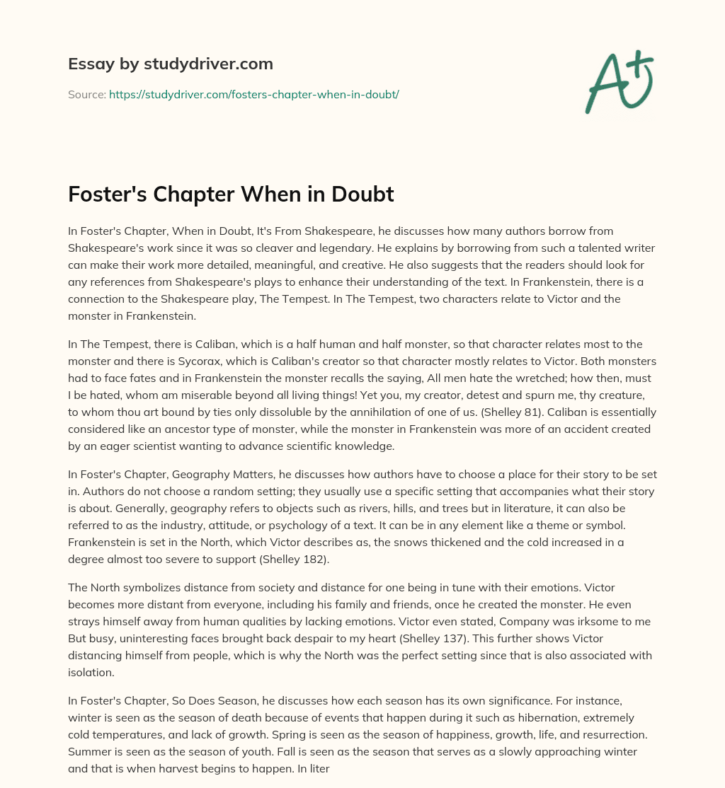 Foster’s Chapter when in Doubt essay
