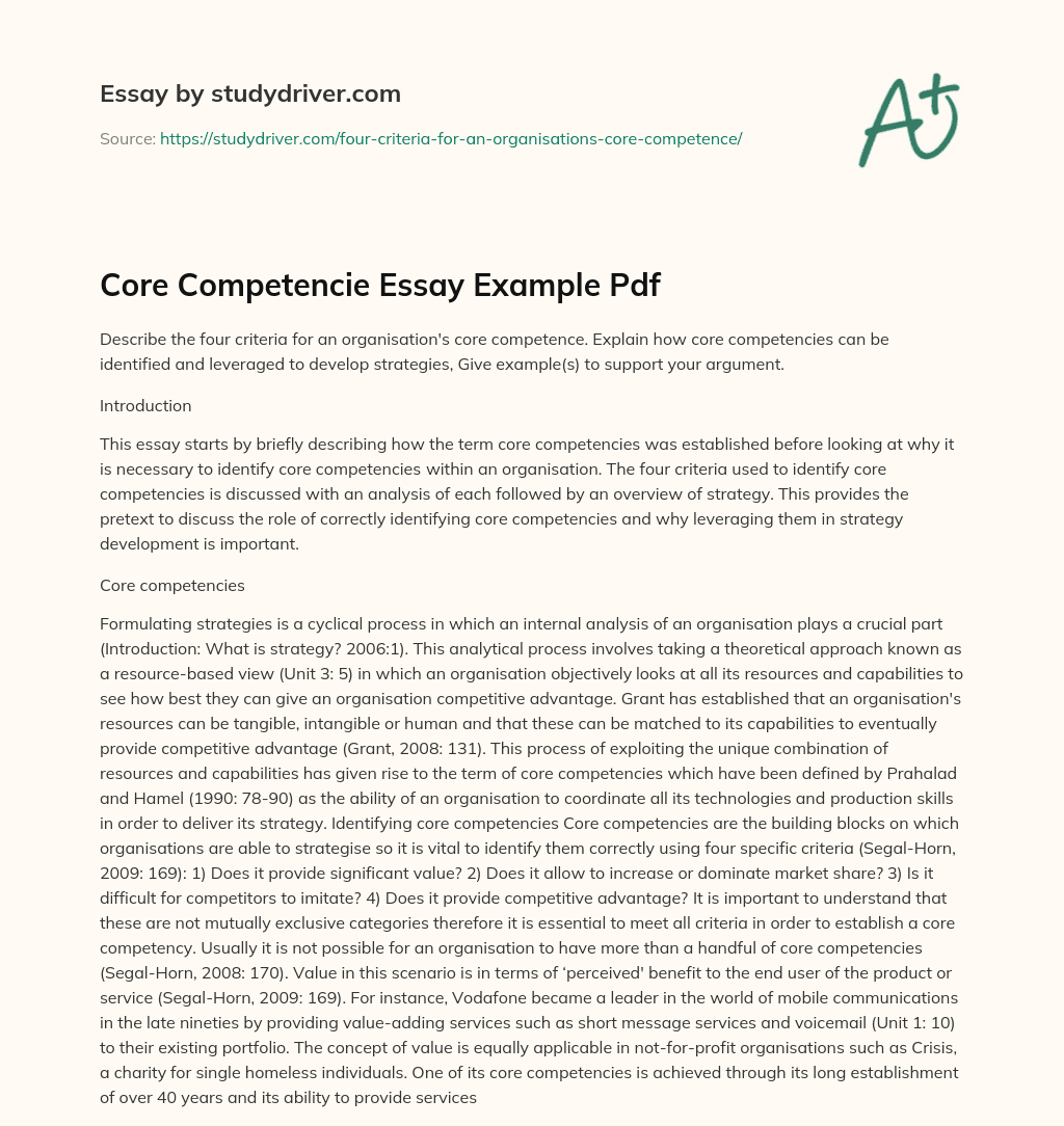 Core Competencie Essay Example Pdf essay