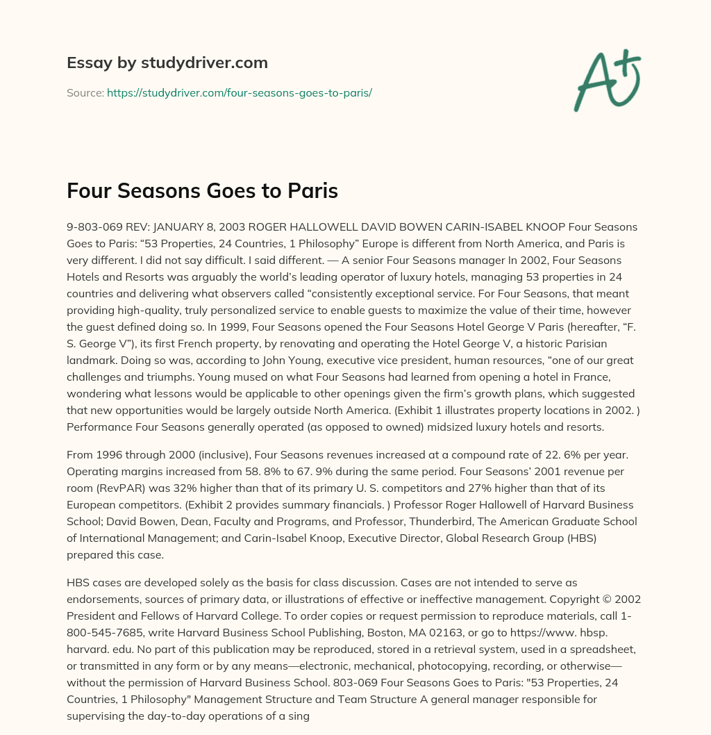 Four Seasons Goes to Paris essay