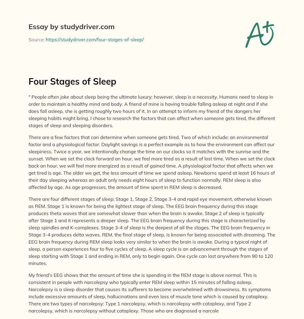 Four Stages of Sleep essay