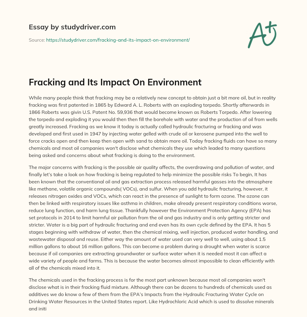 Fracking and its Impact on Environment essay