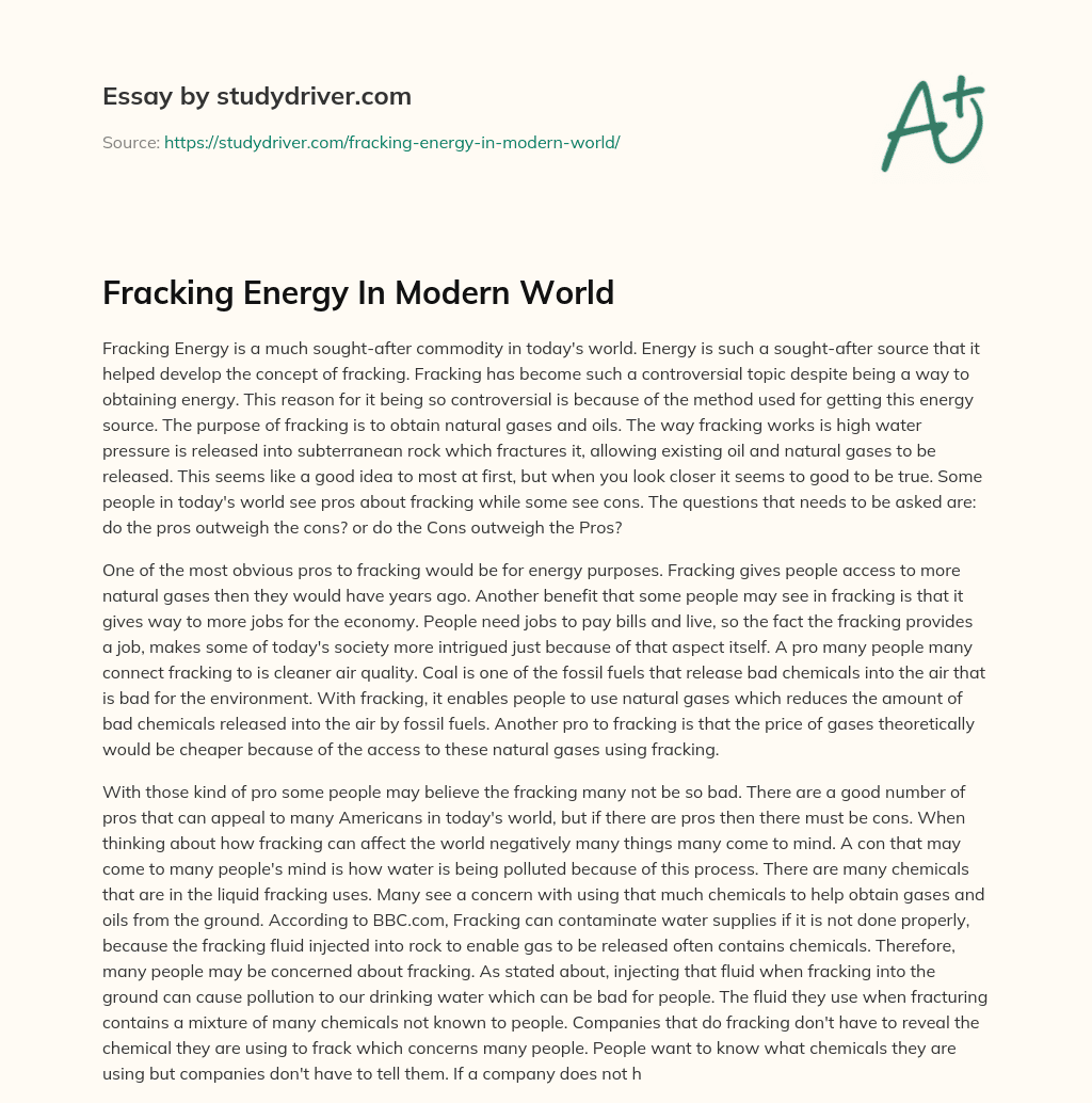 Fracking Energy in Modern World essay