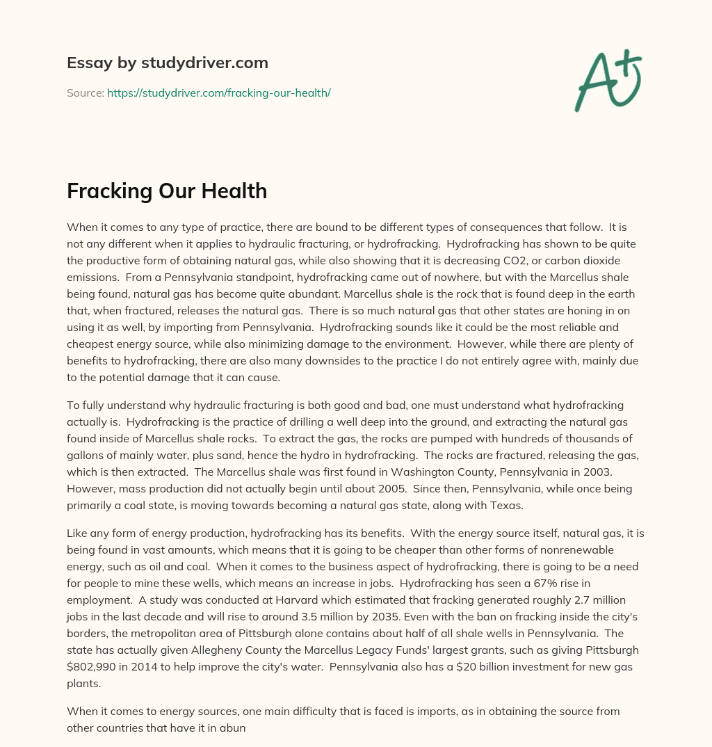 Fracking our Health essay