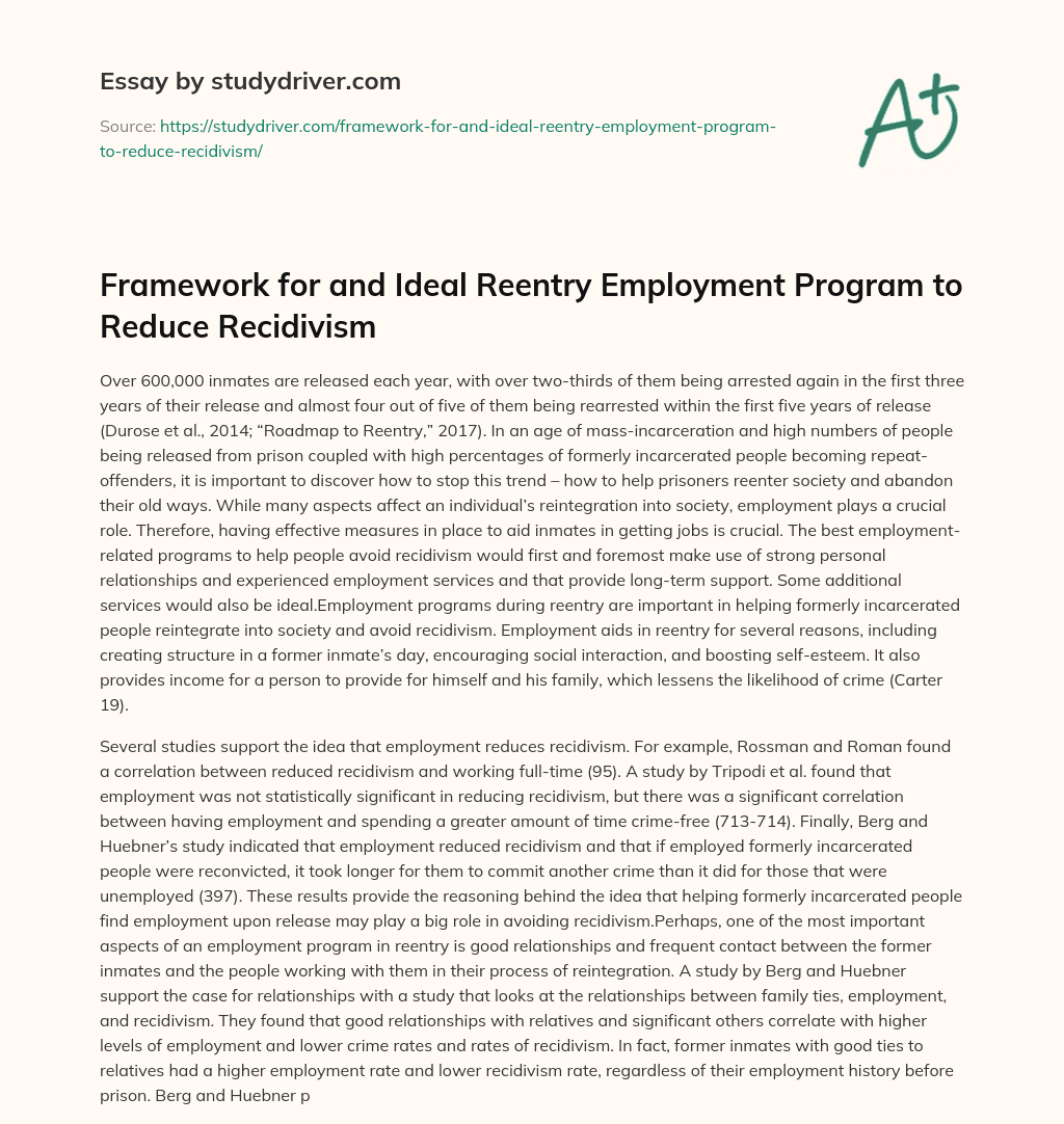 Framework for and Ideal Reentry Employment Program to Reduce Recidivism essay