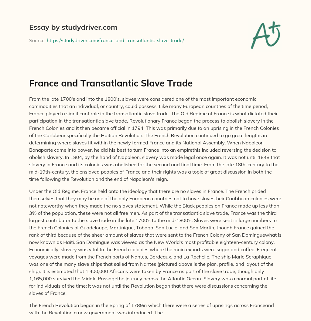 France and Transatlantic Slave Trade essay