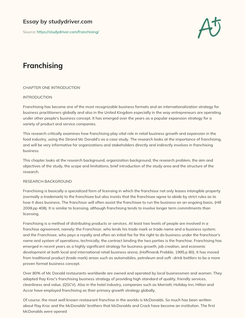 Franchising essay