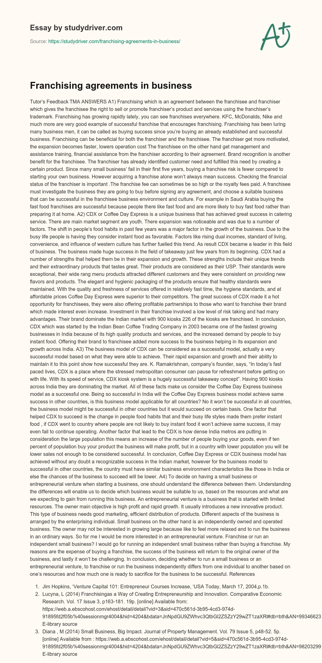 Franchising Agreements in Business essay