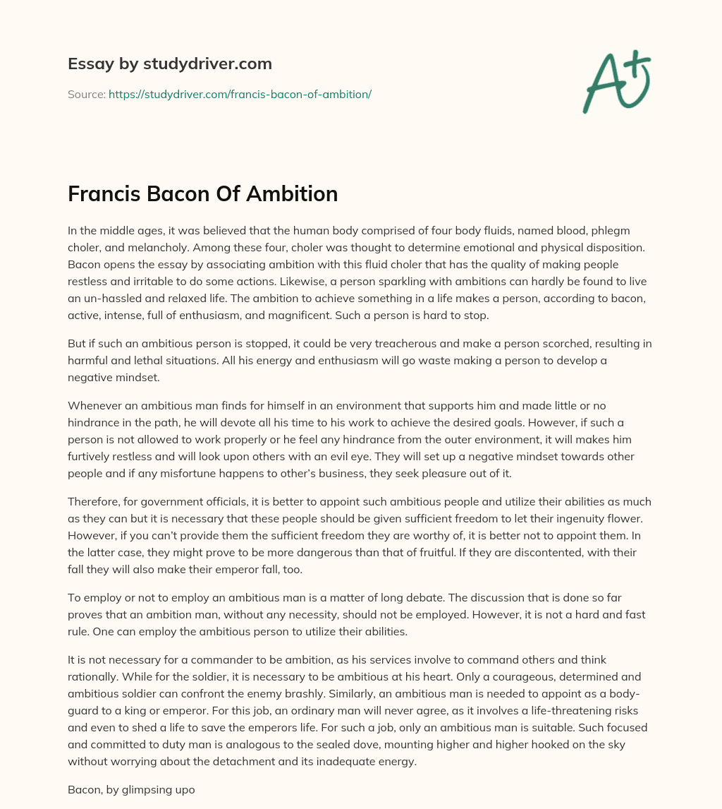 Francis Bacon of Ambition essay