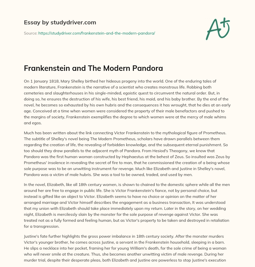 Frankenstein and the Modern Pandora essay